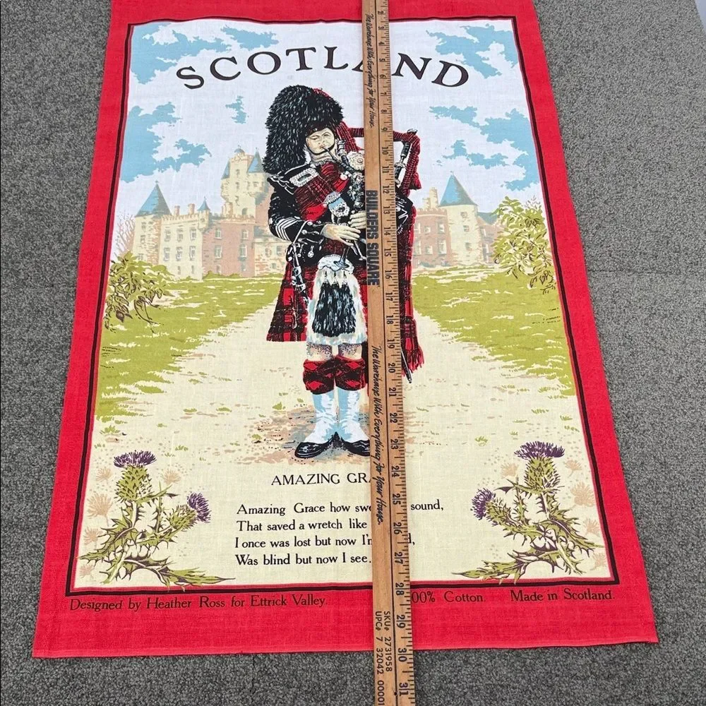 Scotland Tea Towel Wall Hanging Red Black Cotton Bagpipes Amazing Grace Kilt